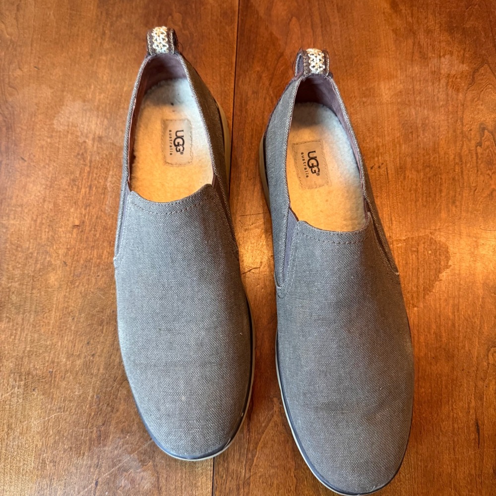 UGG Slip On Mens 14 Gray Freamon Canvas Loafers Wool Lined 1006691 Sneaker Shoes - Picture 2 of 7